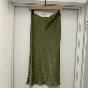 Forgotten Grace Nordstrom Olive Green Satin Midi Skirt
